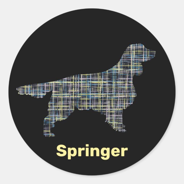 Adesivo Redondo Springer Spaniel Dog Yellow & Black Grid Line (Frente)