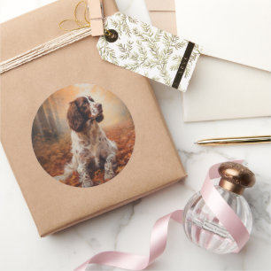 Adesivo Redondo Springer Spaniel no Outono Folhas Caídas Inspiram
