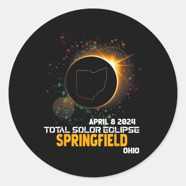Adesivo Redondo Springfield Ohio Total Solar Eclipse 2024 1 (Frente)