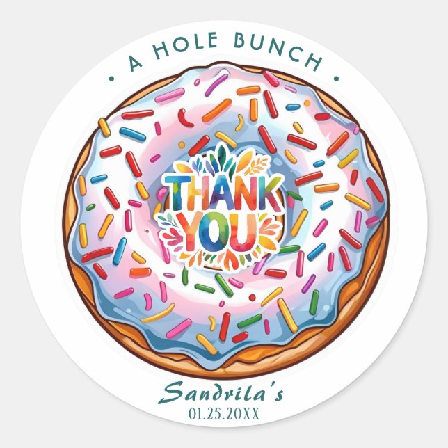 Adesivo Redondo Sprinkle Donut Obrigado um Monte  (Frente)