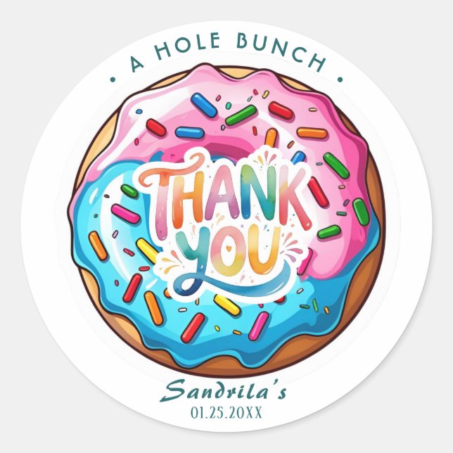 Adesivo Redondo Sprinkle Donut Thanks a Hole Bunch  (Frente)