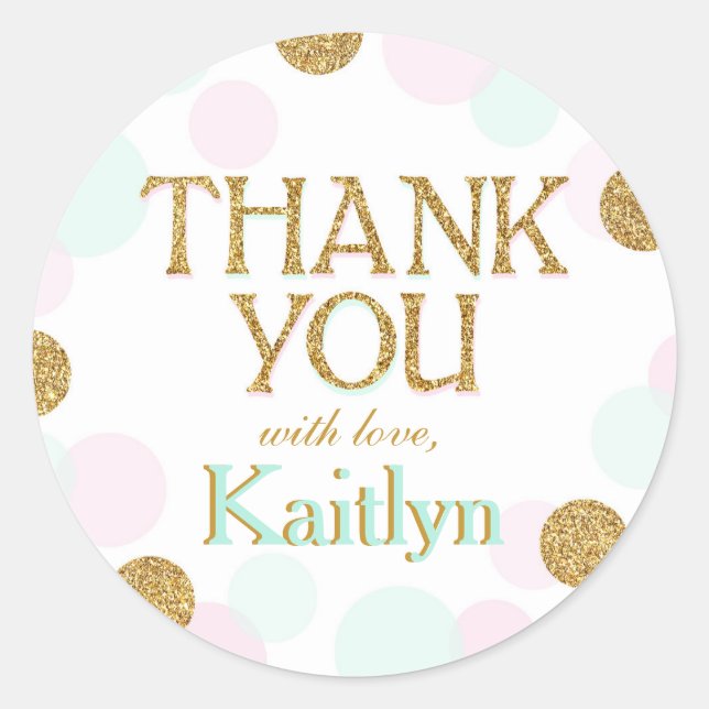 Adesivo Redondo Sprinkle Pontos Obrigado Rótulo (Frente)