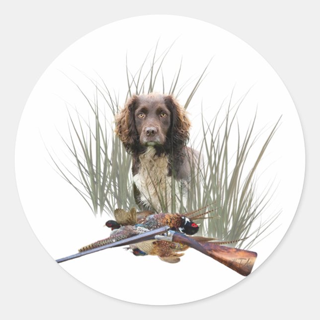 Adesivo Redondo Sprocker Spaniel, Arte de cães-Arma (Frente)