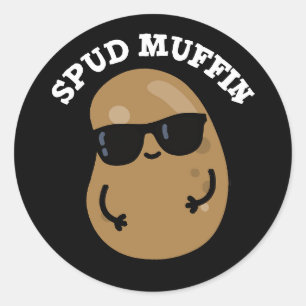 Adesivo Redondo Spud Muffin Funny Potato Pun Dark BG
