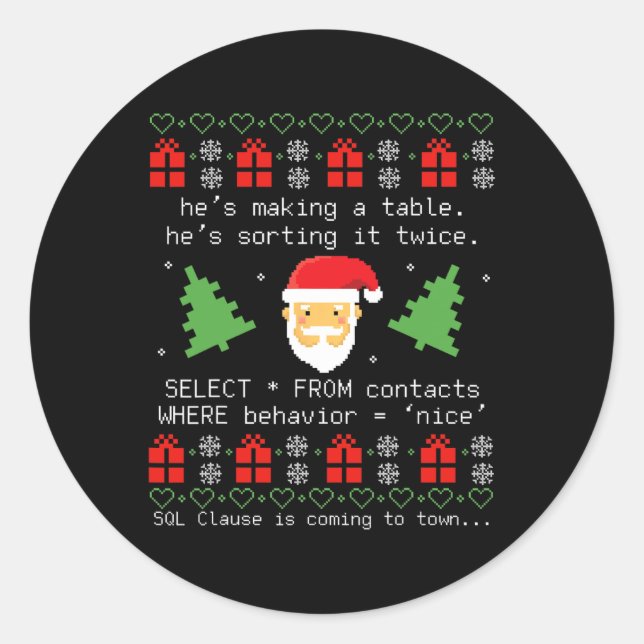 Adesivo Redondo Sql Santa Claus Datase Clause Developer Code Db Pr (Frente)