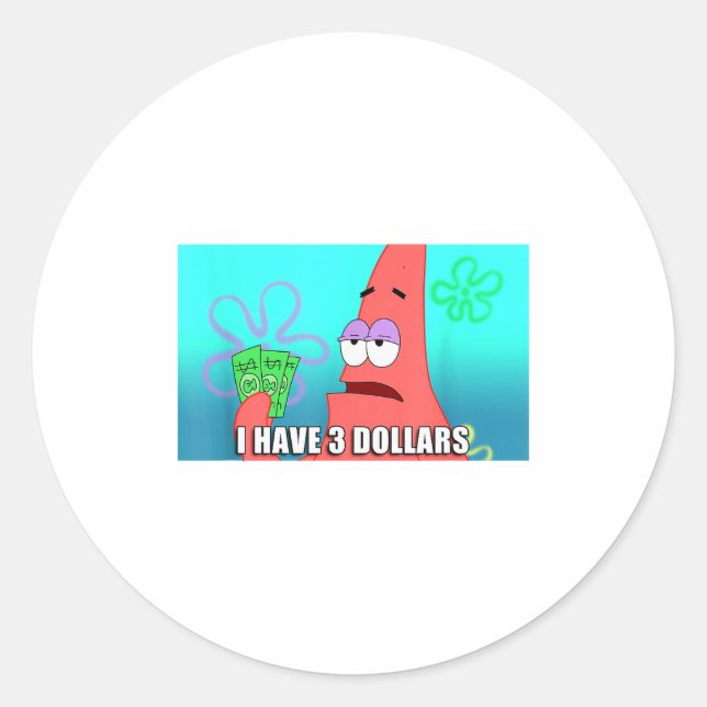 Adesivo Redondo Squarepants Patrick 3 Dollars Quote Funny  (Frente)