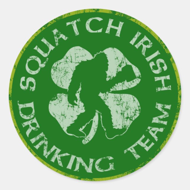 Adesivo Redondo Squatch Irish Bebendo Team (Frente)