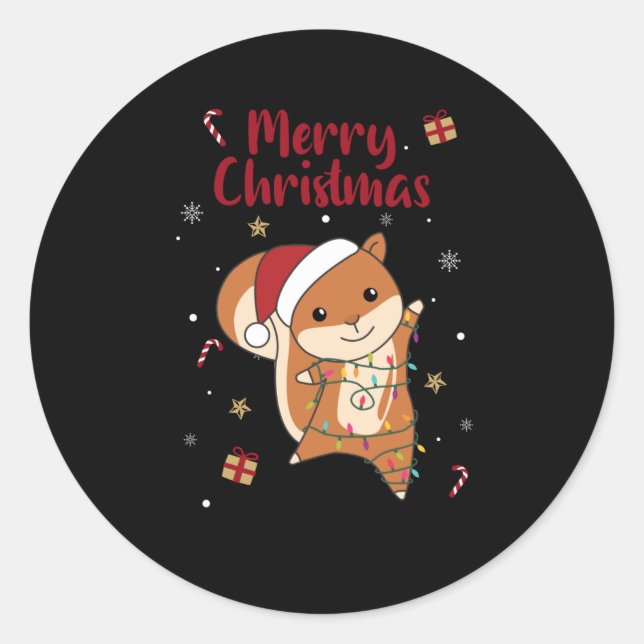 Adesivo Redondo Squirrel Christmas Winter Animals (Frente)
