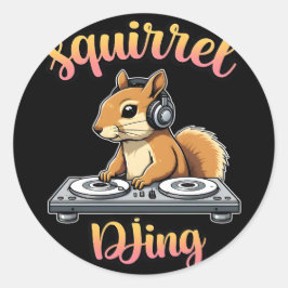 Adesivo Redondo Squirrel DJ Party Vibes Funny Retro DJ Mug