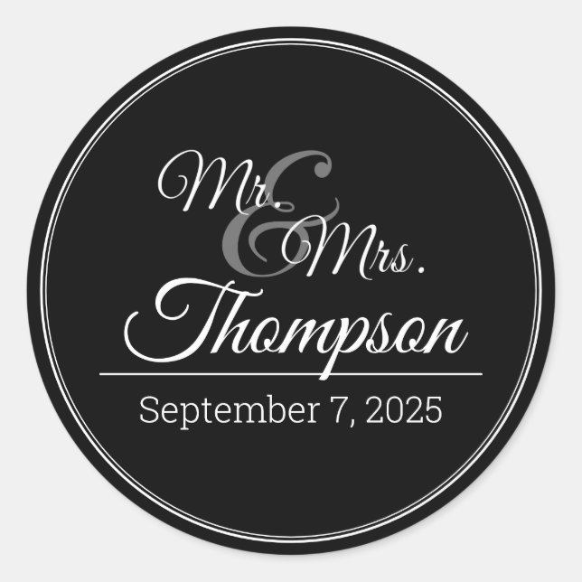 Adesivo Redondo Sr. Data Clássica da Celebração da Sra. Casamento (Frente)