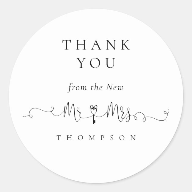 Adesivo Redondo Sr. Deputado Key Symbol Script Wedding Obrigado (Frente)