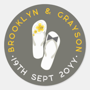 Adesivo Redondo Sr. e Sra. Hibisco Rosa Chinelos de Praia Casament