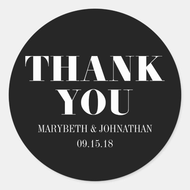 Adesivo Redondo Sr. e Sra. Modern Bold Wedding Obrigado Sticker (Frente)