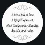 Adesivo Redondo Sr. e Sra. Wedding Kisses Poem<br><div class="desc">Este encantador colega e colega redondo apresenta um poema de querido personalizado com os nomes da noiva e do noivo. Este seria um adesivo perfeito para destacar uma caixa de favor segurando Hershey Kisses.</div>