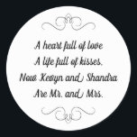 Adesivo Redondo Sr. e Sra. Wedding Kisses Poem<br><div class="desc">Este encantador colega e colega redondo apresenta um poema de querido personalizado com os nomes da noiva e do noivo. Este seria um adesivo perfeito para destacar uma caixa de favor segurando Hershey Kisses.</div>