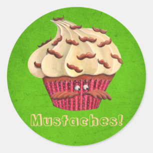 Adesivo Redondo Sr. Mustached Cupcake
