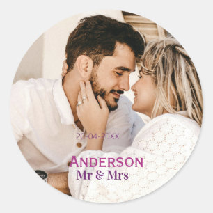 Adesivo Redondo Sr & Sra adicionar nome da família foto data casam