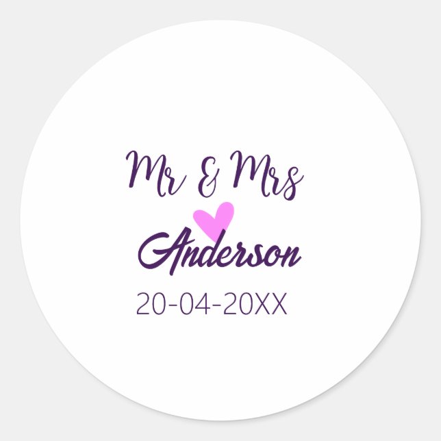 Adesivo Redondo Sr & Sra adicionar sobrenome data ano lembrancinha (Frente)
