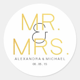 Adesivo Redondo Sr&Sra. Casamento Dourado da Tipografia Elegante