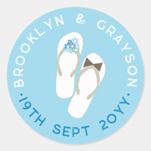 Adesivo Redondo Sr & Sra Flores Azuis Chinelos de Praia Casamento