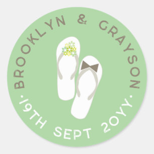 Adesivo Redondo Sr & Sra Green Flores Chinelos de Praia Casamento