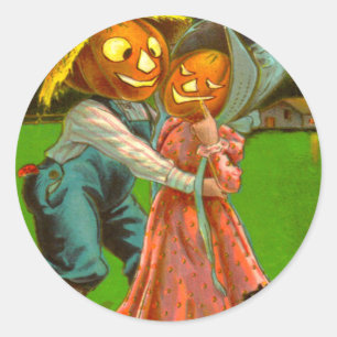 Adesivo Redondo Sr. & Sra. Pumpkin Com Seu Gato Negro