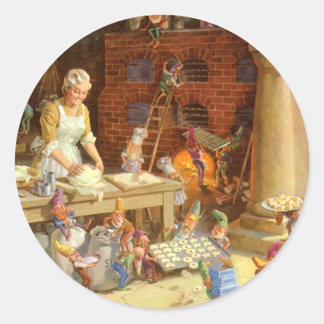 Adesivo Redondo Sra. Claus Assares Cookies com Papais noeis Elves! (Frente)