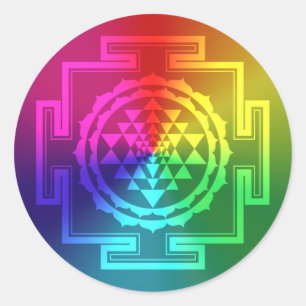 Adesivo Redondo Sri espiritual Yantra - arco-íris