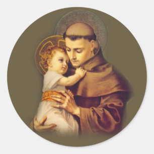 Adesivo Redondo St Anthony de Pádua com bebê Jesus