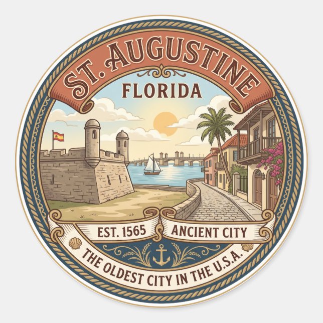 Adesivo Redondo St. Augustine Flórida (Frente)