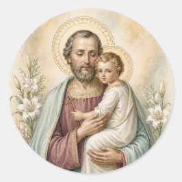 Adesivo Redondo St Joseph Menino Jesus Devocional Católico Vintage