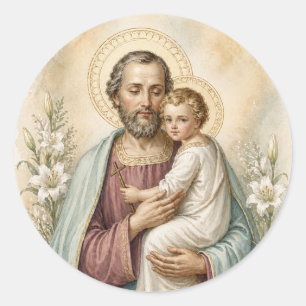 Adesivo Redondo St Joseph Menino Jesus Devocional Católico Vintage