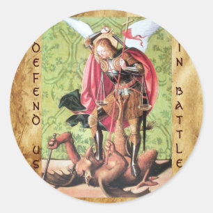 Adesivo Redondo ST MICHAEL, DRAGÃO E JUSTIÇA, vermelho marrom