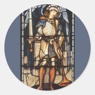 Adesivo Redondo St Michael por Burne Jones, arcanjo do vintage