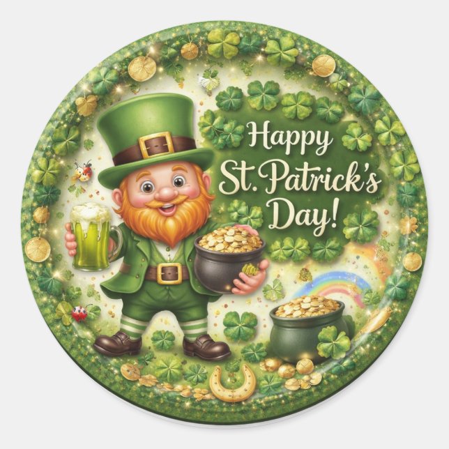 Adesivo Redondo St. Patrick’s Day Leprechaun Sticker Set (Frente)