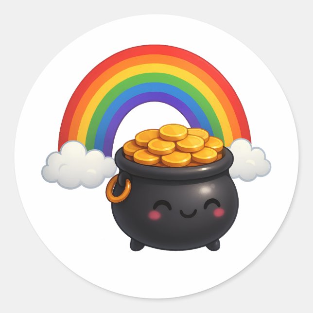 Adesivo Redondo St Patrick’s Day Pot of Gold Sticker (Frente)