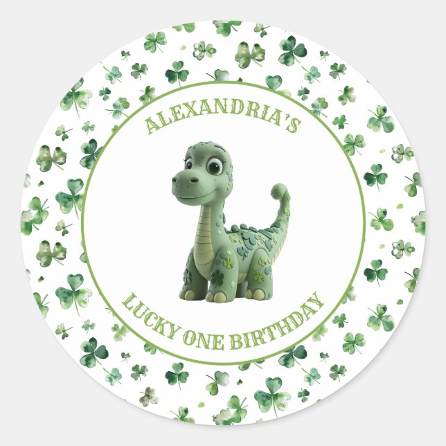 Adesivo Redondo St Patricks Lucky One Dinosaur Sticker (Frente)
