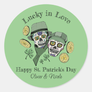 Adesivo Redondo St Patricks Nome Personalizado Verde Caveira Sortu