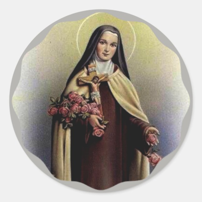 Adesivo Redondo St. Therese de Lisieux com crucifixo/rosas (Frente)