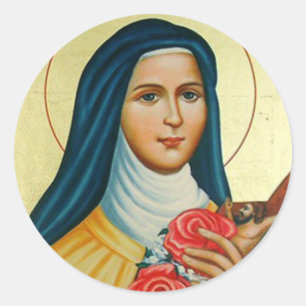 Adesivo Redondo St. Therese o crucifixo pequeno dos rosas da flor