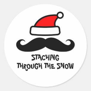 Adesivo Redondo Staching through the snow Christmas Santa mustache
