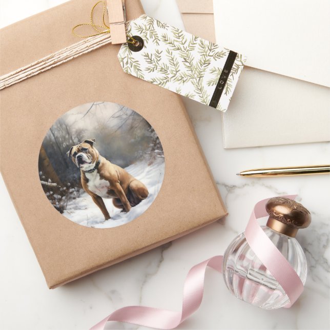 Adesivo Redondo Staffordshire Bull Terrier Deixe-o nevar no Natal (Presentear)