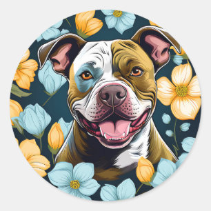 Adesivo Redondo Staffordshire Bull Terrier Floral