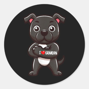 Adesivo Redondo Staffordshire Bull Terrier I Love Grandpa Funny Do