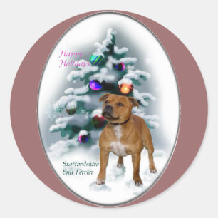 Adesivo Redondo Staffordshire Bull Terrier Natal Gifts