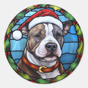 Adesivo Redondo Staffordshire Bull Terrier Vidro Colorido Natal