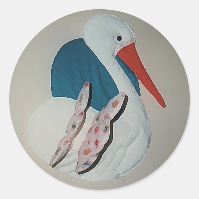 Adesivo Redondo Stand Storks Baby Newborns Sticker (Frente)
