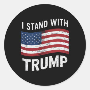 Adesivo Redondo Stand With Trump American Flag Men Mulher Usa Vint
