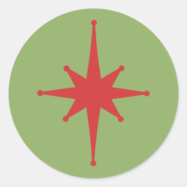 Adesivo Redondo Starburst de Natal Moderno do Século Médio (Frente)