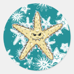Adesivo Redondo Starfish, amarelo engraçado, com um sorriso